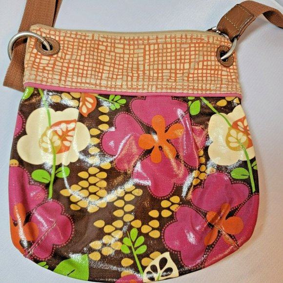 Fossil Multicolor Zip Bucket Purse Medium Large Floral Flower Crossbody Shoulder - Picture 2 of 9